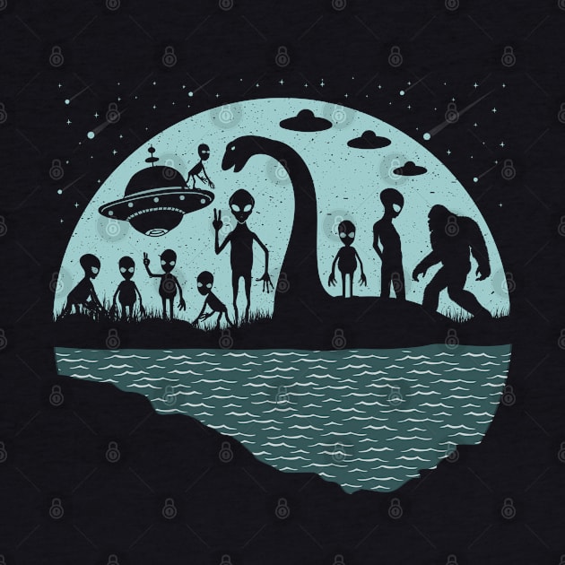 Bigfoot Loch Ness Monster And Aliens by Tesszero